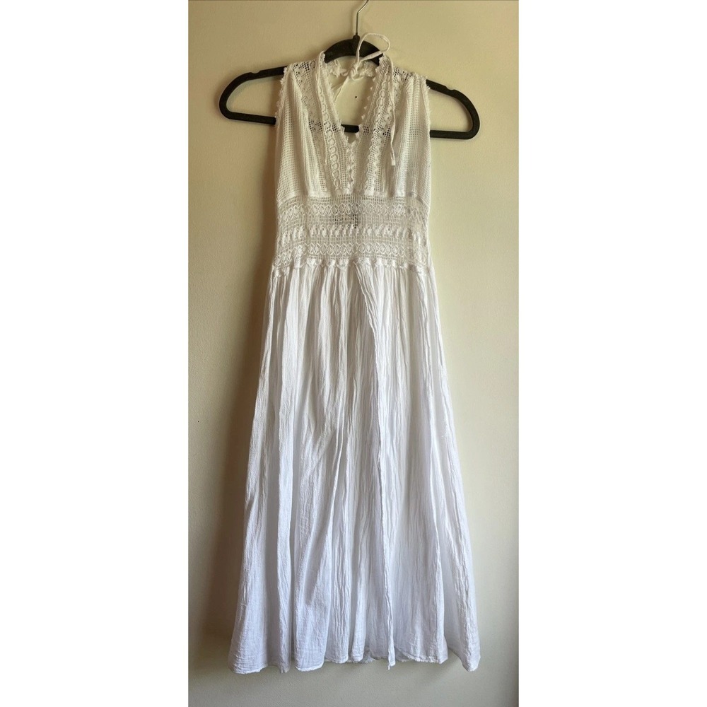 Seaspice‎ Midi Dress Womens Small White Cotton Crochet Lace Halter Boho Resort
